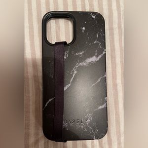 Bold Black marble IPhone 12 Pro Max Casely case with phone loop.